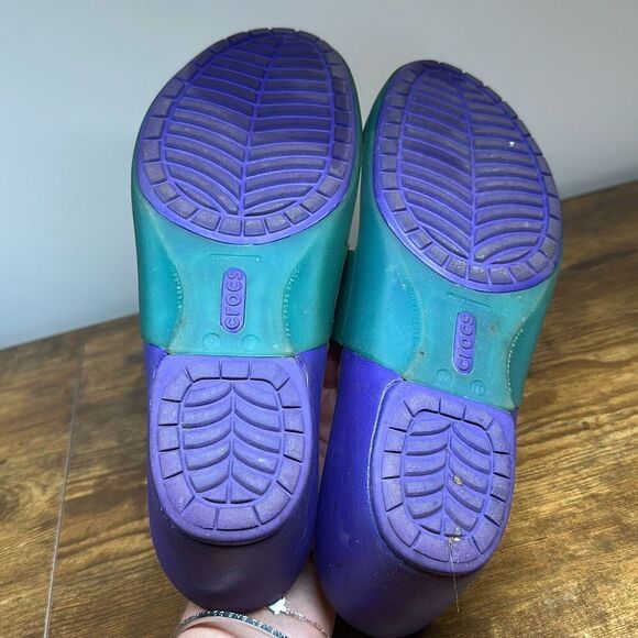 CROCS Patricia Women’s 10 Purple Green Slip on Sandals Shoes - Picture 7 of 8